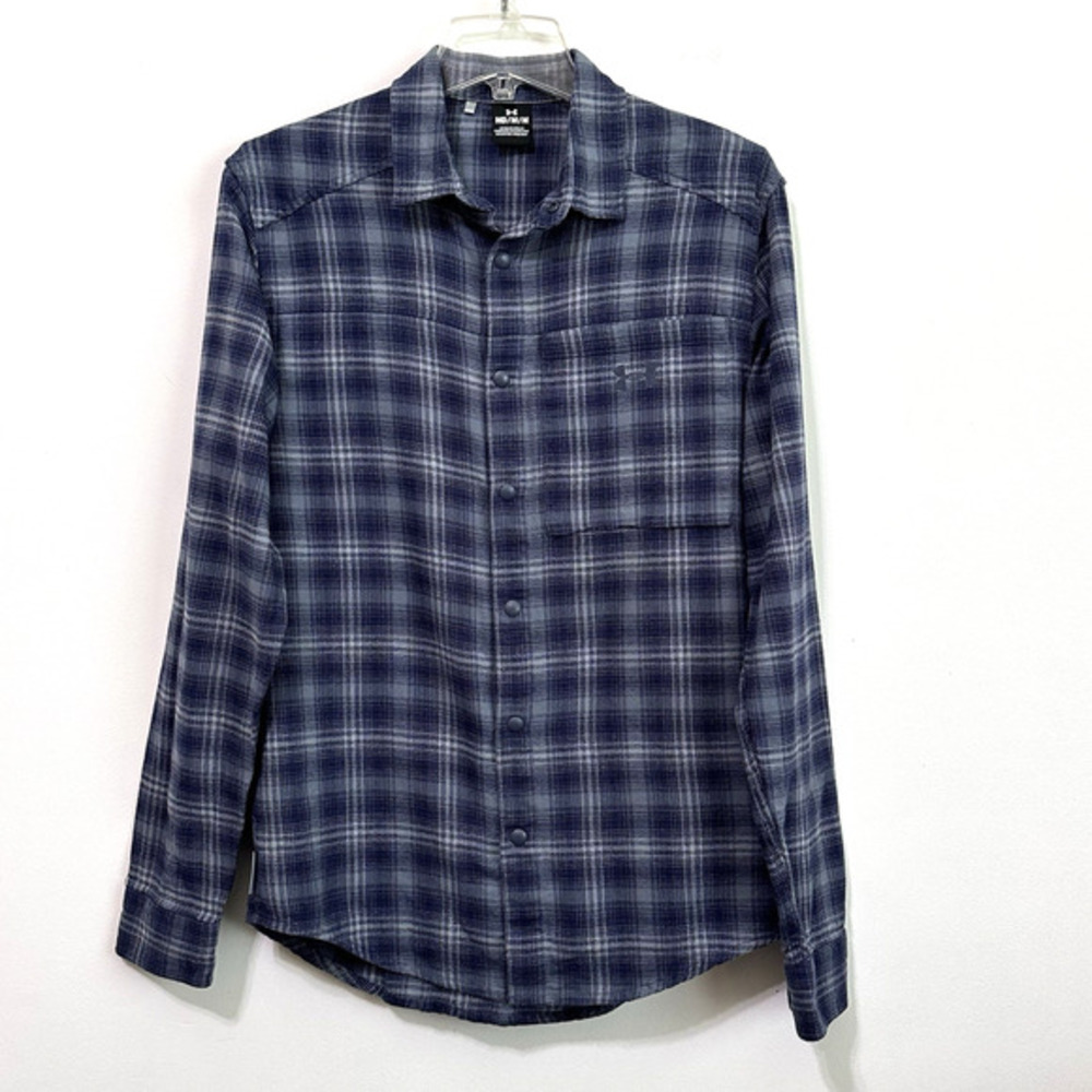 Under Armour Mens Snap Front‎ Shirt M Blue Plaid Tradesman Flex Flannel Pocket